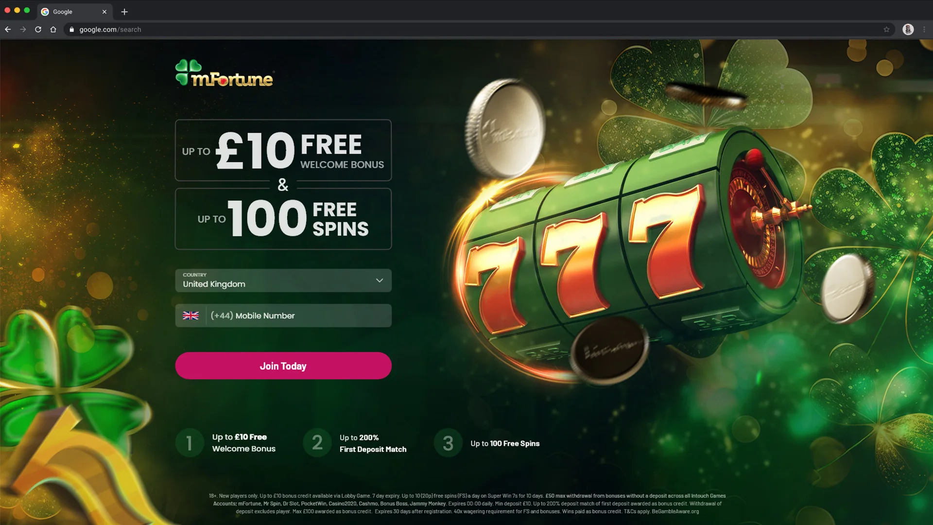 mFortune — welcome bonus landing page